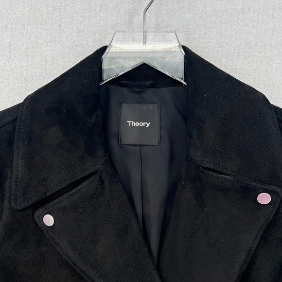 THEORY Suede Moto Jacket Womens Medium Black Downtown Biker Capsule Minimalist - Picture 10 of 13